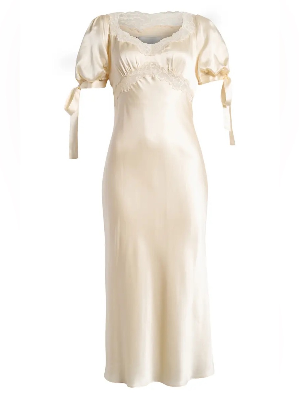 Reformation X Kacey Musgraves Stella Silk Sweetheart Neck Lace Bow Tie Dress 0 - Picture 7 of 13